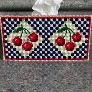 PRICE DROP  Handmade Plastic Canvas Checks & Cherries‎ Tissue Box Cover
